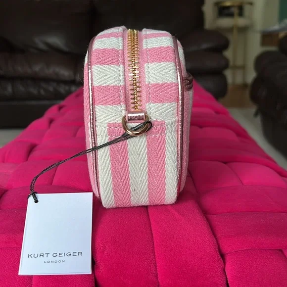 Spring Show Kurt Geiger Chiswick Camera Pink & White Striped Canvas Crossbody